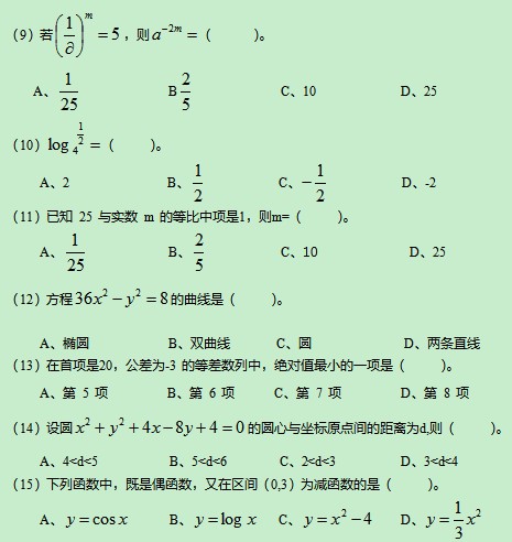 成人高考高起点《数学》